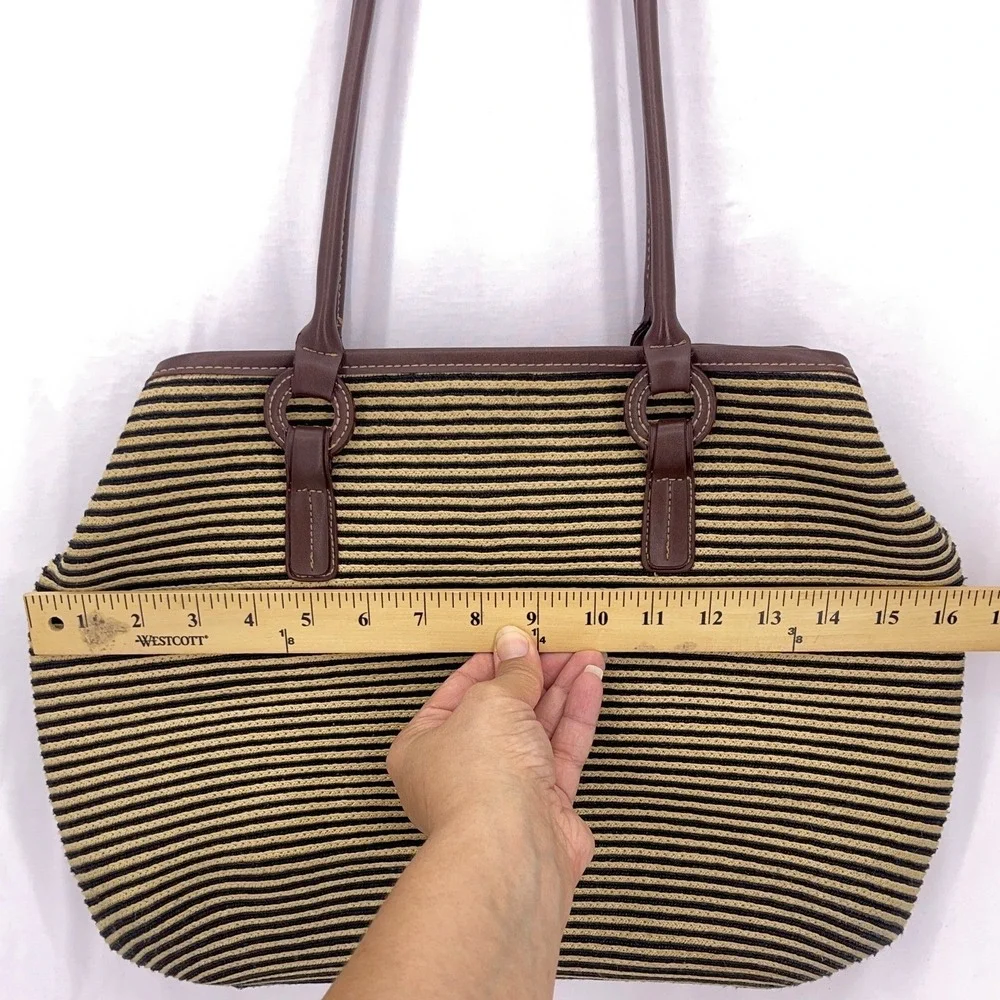 St. John's Bay Brown Striped Straw Tote Bag Woven Beach Shoulder Bag